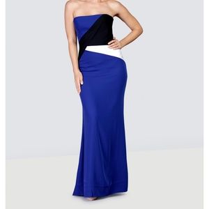 BCBGMAXAZRIA Audrianna Strapless Colorblock Blue Gown -